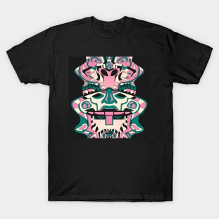 mayan sentinel totem in ecopop pattern in floral design T-Shirt